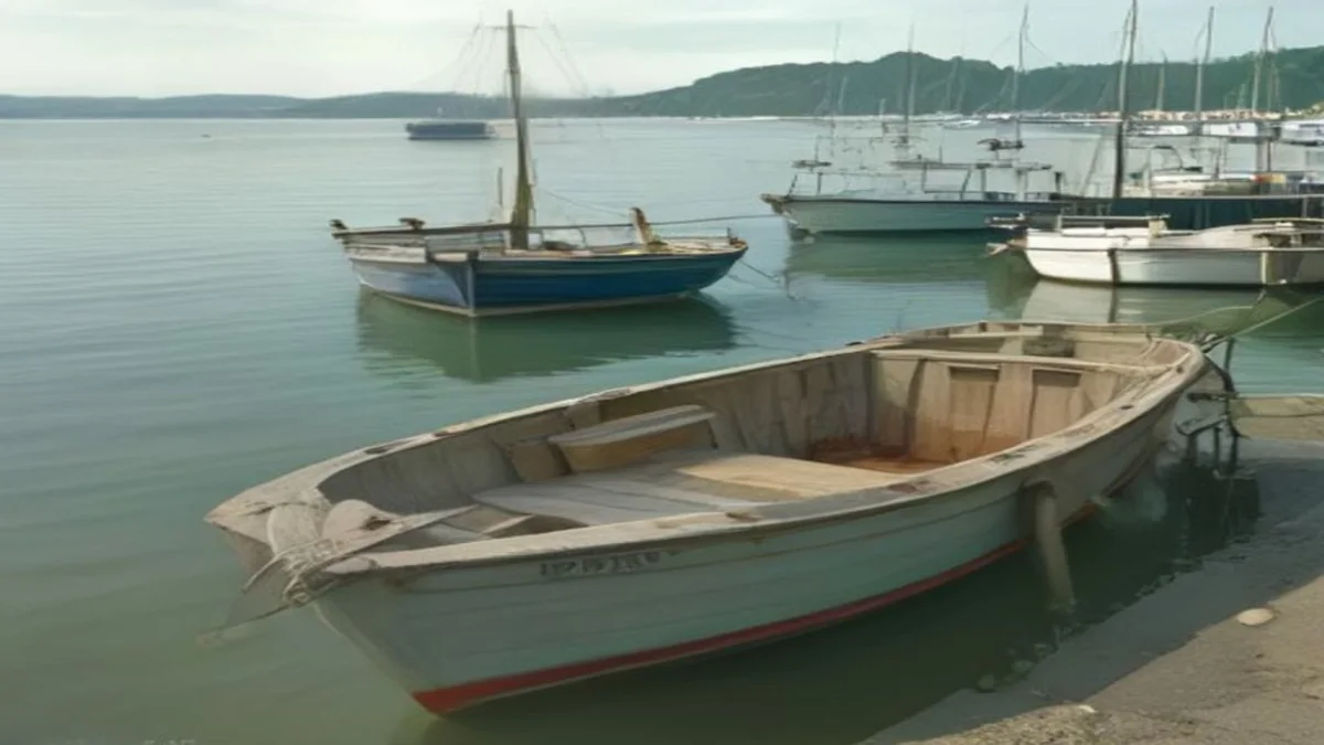 soft harbour scene with fishing boats at rest in pale morning light