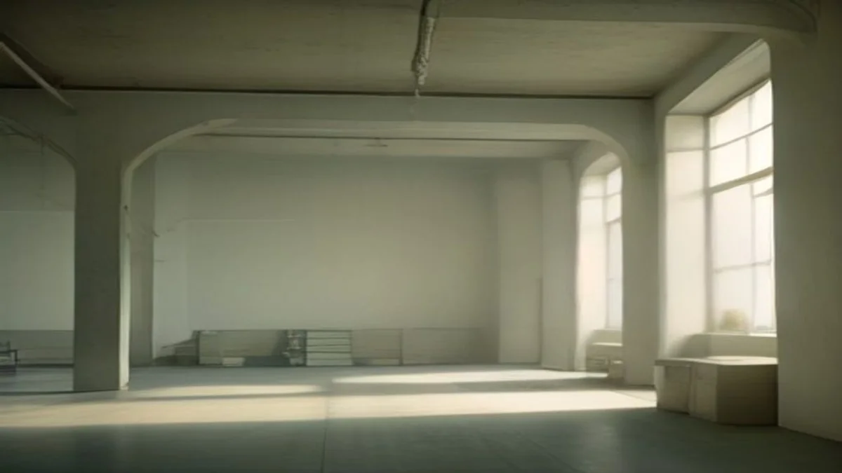 soft factory interior with quiet machines in gentle light