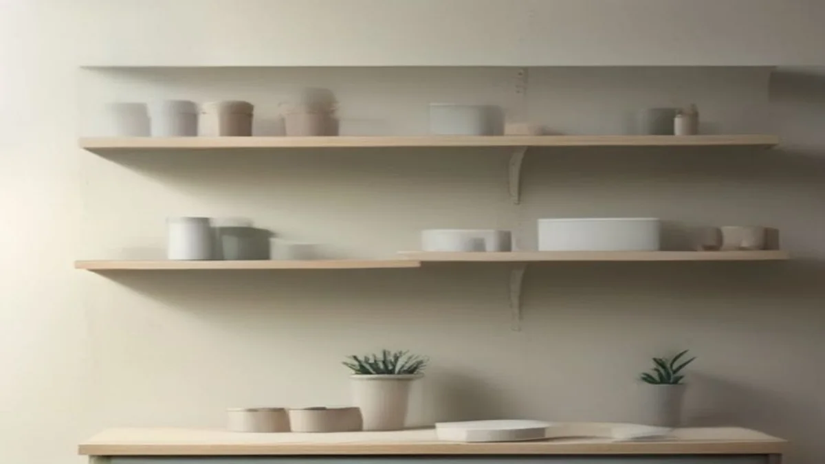 soft landscape of organized pastel tools arranged on shelves