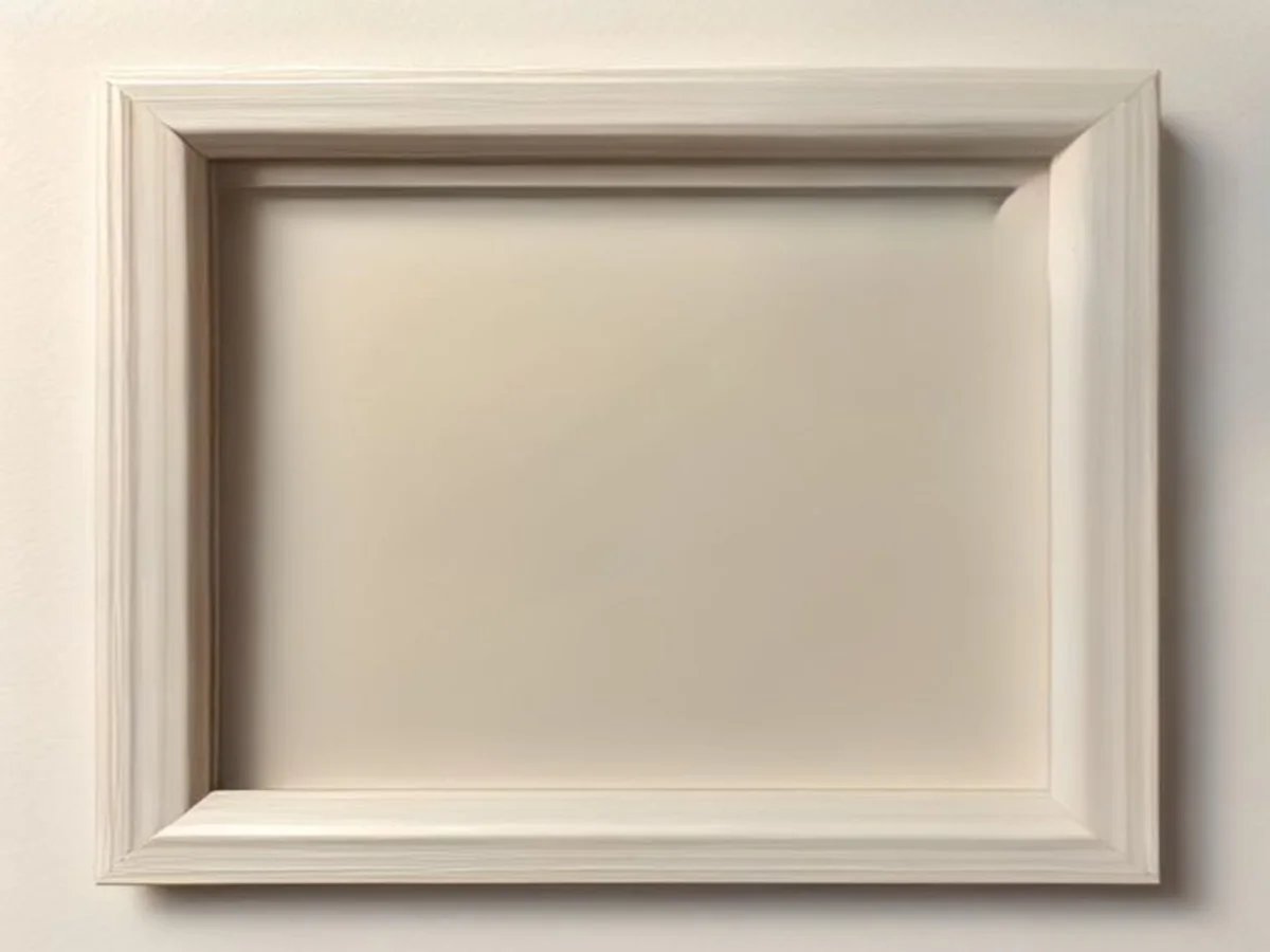A single small framed painting leaning against a warm wall, a minimal oil painting.