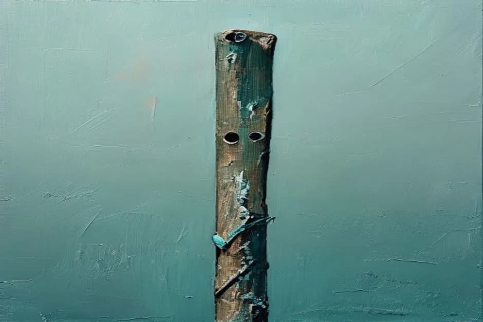 An oil painting of a dark Namibian coast at night with heavy ocean brushwork and one small teal circular signal.