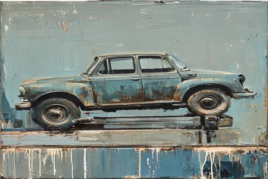 An oil painting representing Revive Auto Works.
