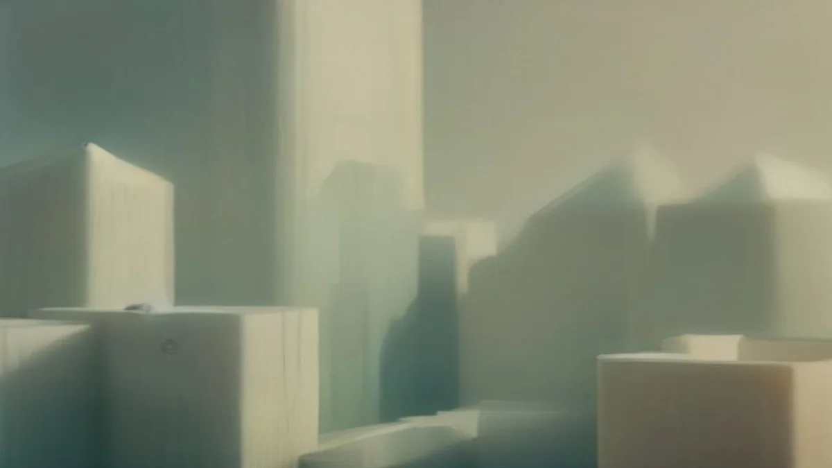 soft abstract blueprint composition of layered pastel geometric city forms