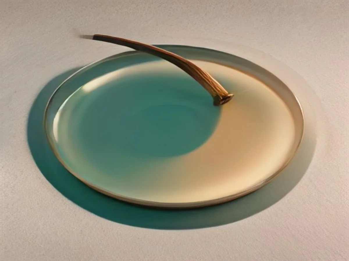 A single brass magnifying glass on warm plain paper, a minimal oil painting.