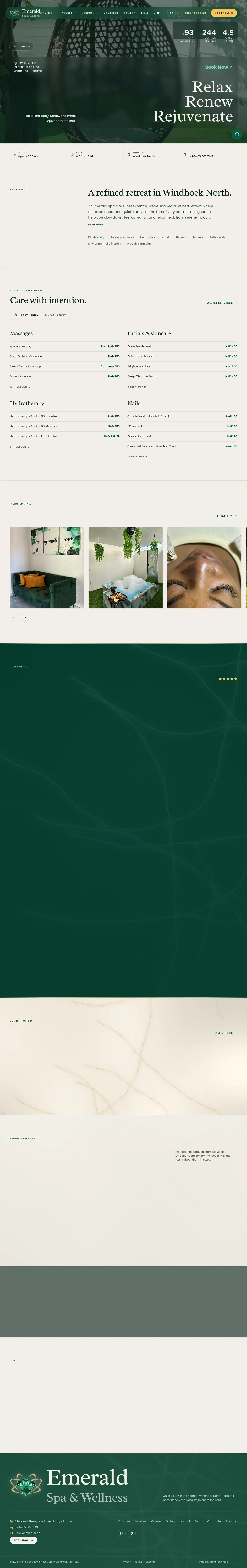 Emerald Spa & Wellness live website screenshot