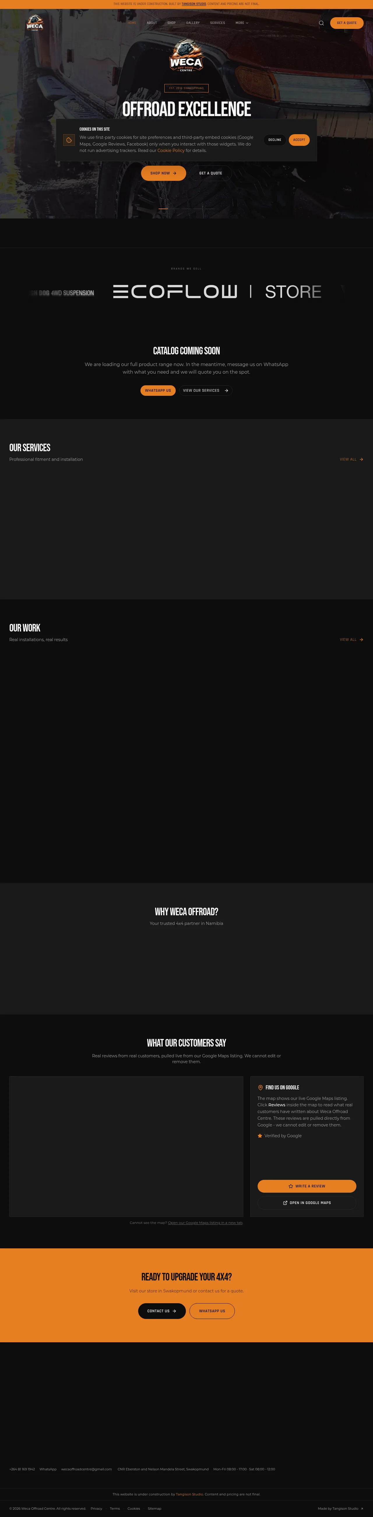 Weca Offroad Centre live website screenshot